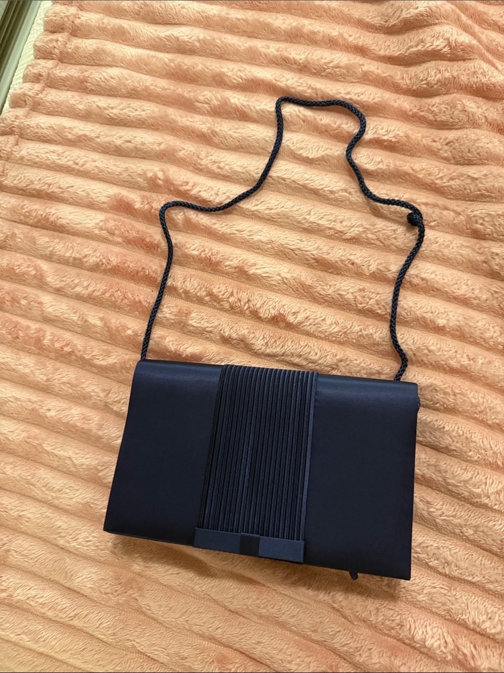 Bechamel Navy Pleated Bow Evening Clutch with Chain Strap
